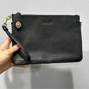 COACH Black Leather Wristlet Clutch